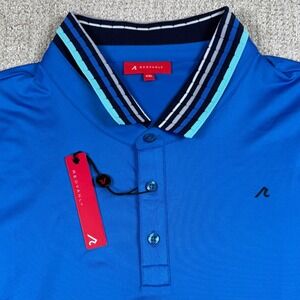NEW REDVANLY Mens 2XL Marine Blue Mael Striped Collar Golf Polo Shirt R2505